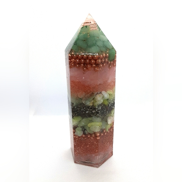 Orgonite Obelisk Tower ~ Adventurine, Jade, Rose Quartz - Picture 4 of 4